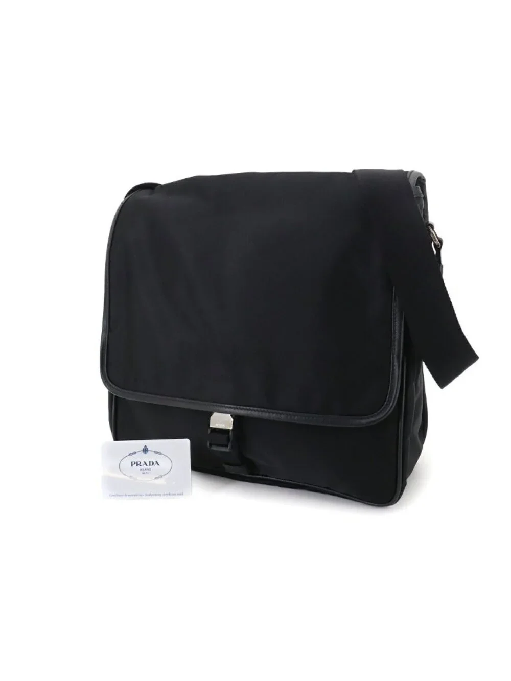 Prada Messenger Shoulder Bag Nylon Saffiano Leather Nero Black
